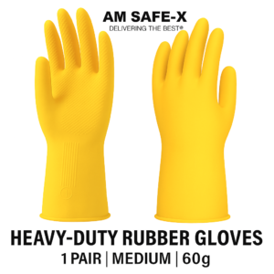 Heavy-Duty Rubber Gloves, Multipurpose, 1 Pair, Medium Size, 60g, Yellow
