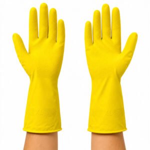 AM Safe-X Rubber Cleaning Gloves for Kitchen & Household 1 Pair|Heavy Duty Reusable Rubber Gloves|Waterproof, Non-Slip Grip, Chemical Resistant Gloves for Dishwashing, Bathroom & Home (Yellow)