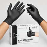 AM SAFE-X Black Nitrile Gloves, (Pack of 100) | 100% Pure Nitrile, Powder-Free, Latex-Free | Oil, Grease & Chemical Resistant