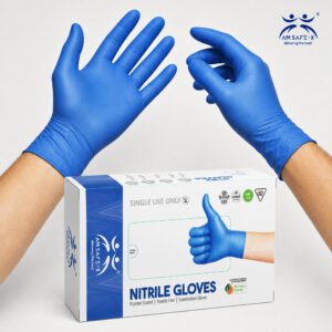 AM SAFE-X Nitrile Gloves, Blue, (Pack of 100) | 3 Mil Pure Nitrile, Powder-Free, Latex-Free | Food Safe & Chemical Resistant