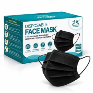 AM SAFE-X Black 3-Ply Disposable Face Mask, Pack of 100
